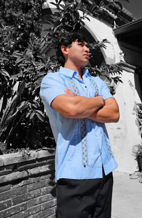 Guayabera Azul Manga Corta