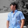 Guayabera Azul Manga Corta