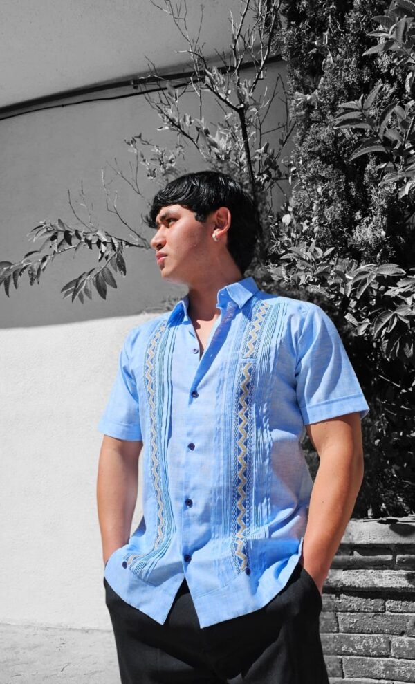 Guayabera Azul Manga Corta